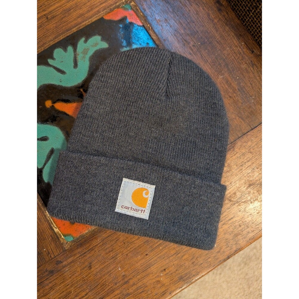 Carhartt Hat Beanie Infant Toddler Gray Knit Cuffed Logo Patch Winter Warm Kids